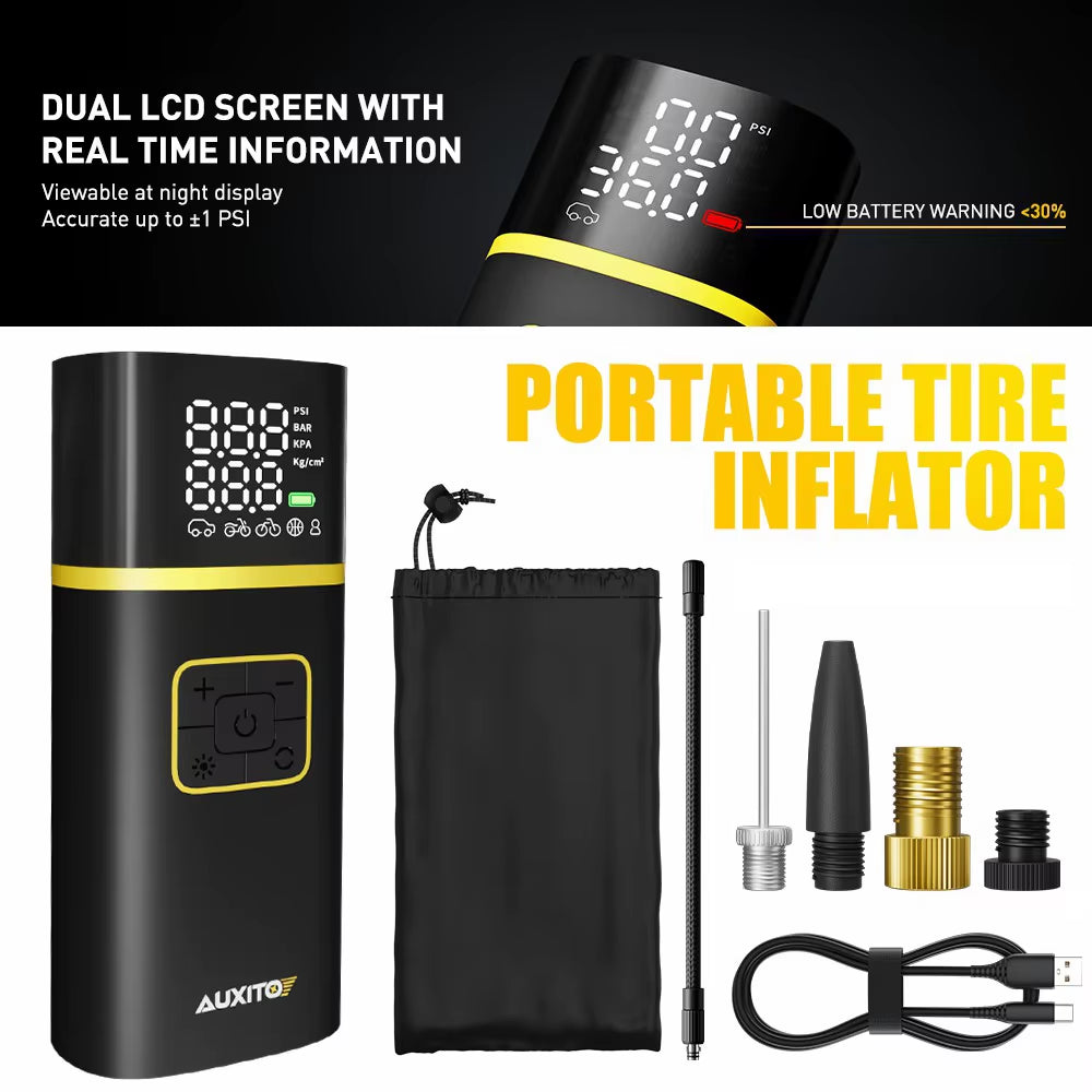 Rechargeable Air Pump Tire Inflator Portable Compressor Digital Cordless Car Tyre Inflator for Motocycle Bicycle Balls