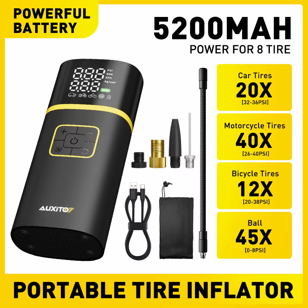 Rechargeable Air Pump Tire Inflator Portable Compressor Digital Cordless Car Tyre Inflator for Motocycle Bicycle Balls