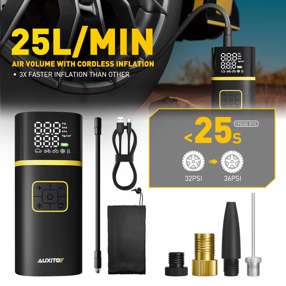Rechargeable Air Pump Tire Inflator Portable Compressor Digital Cordless Car Tyre Inflator for Motocycle Bicycle Balls